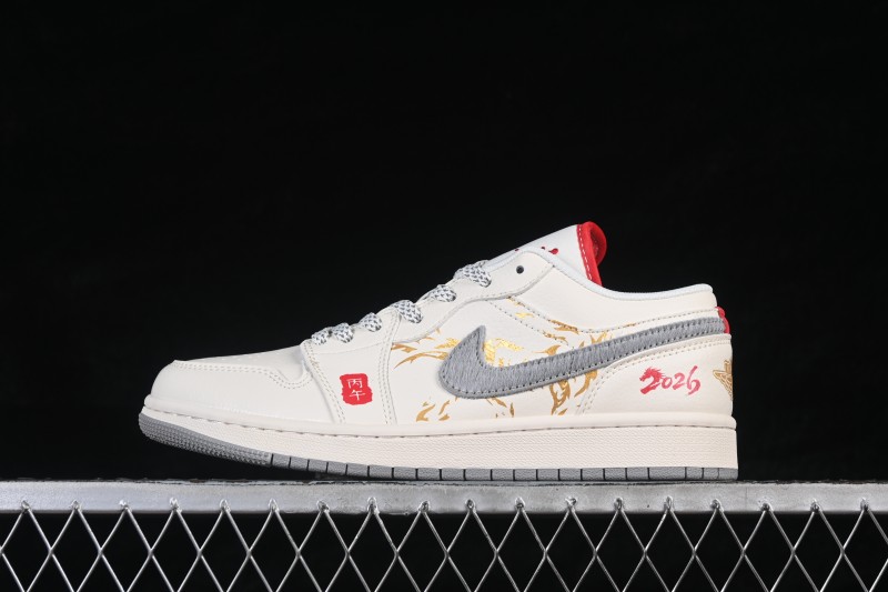Nike Air Jordan 1 Low Retro Basketball Shoes with Year of the Horse Limited Edition Gold Foil Design - HT5088-642