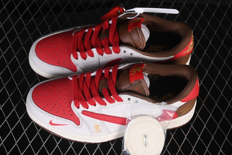 Nike Air Jordan 1 Low Retro Basketball Shoes with Red-White-Brown Color Blocking - FC1688-248