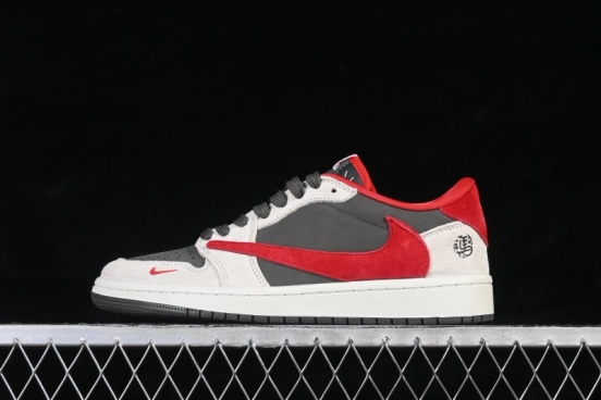 Nike Travis Scott x Fragment Design x Air Jordan 1 Low OG SP Basketball Lifestyle Shoes White Grey Red - YF9511-501