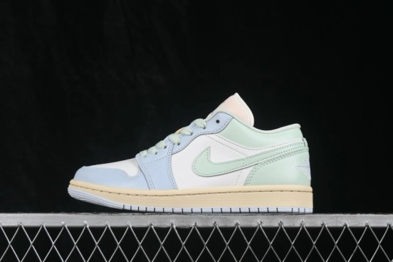 Nike Air Jordan 1 Low Retro Basketball Sneakers with Light Blue Color Blocking and Low-Top Casual Design - DC0774-108