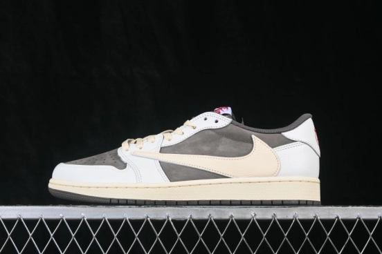 Nike Travis Scott x Air Jordan 1 Low OG Retro Sneakers with Reversed Swoosh Design - DM7866-162