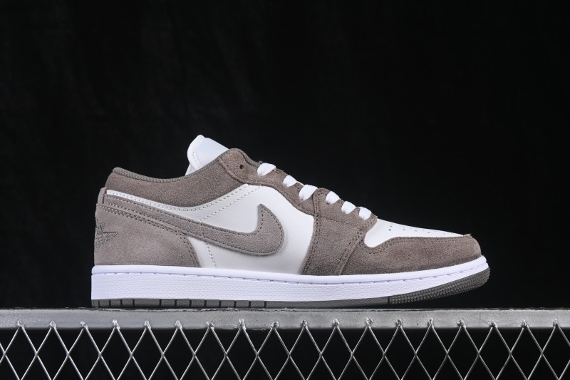 Nike Air Jordan 1 Low Retro Basketball Shoes in White Grey - 553558-046