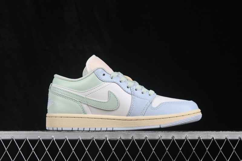 Nike Air Jordan 1 Low Retro Basketball Sneakers with Light Blue Color Blocking and Low-Top Casual Design - DC0774-108