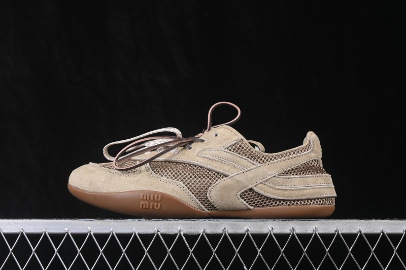 Miu Miu Gymnasium Multifaceted Lace-Up Mesh Round-Toe German Army Trainer Sneakers - SS26 Runway