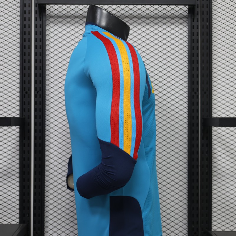 Player Version 2026 Spain Home Light Blue Long Sleeve Jersey
