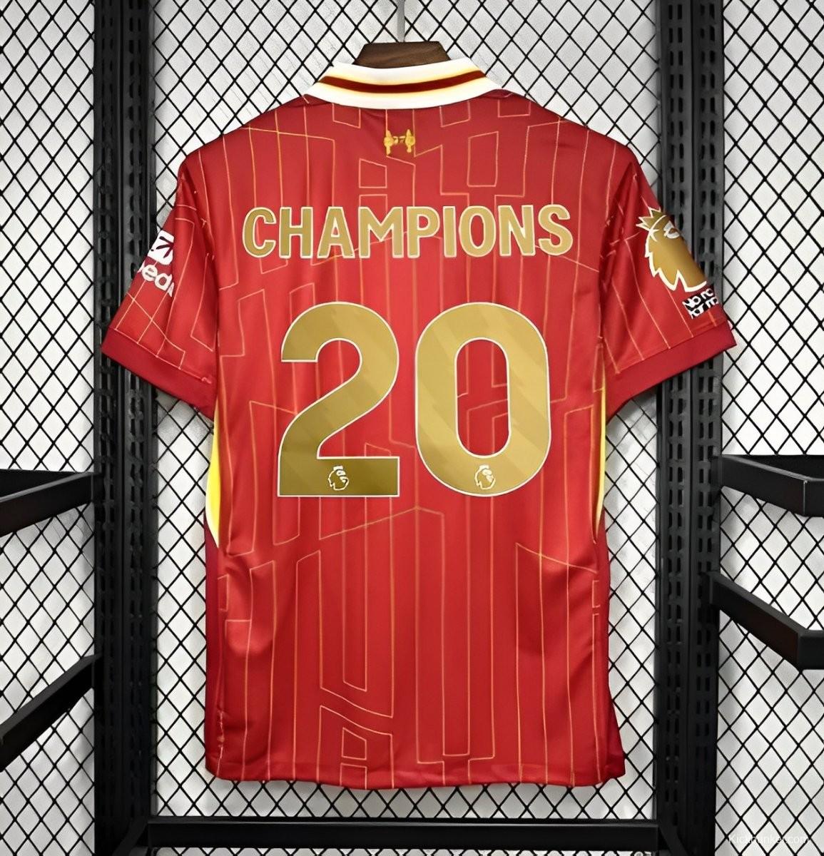 24/25 Liverpool Home Jersey With 20 Champions Printing