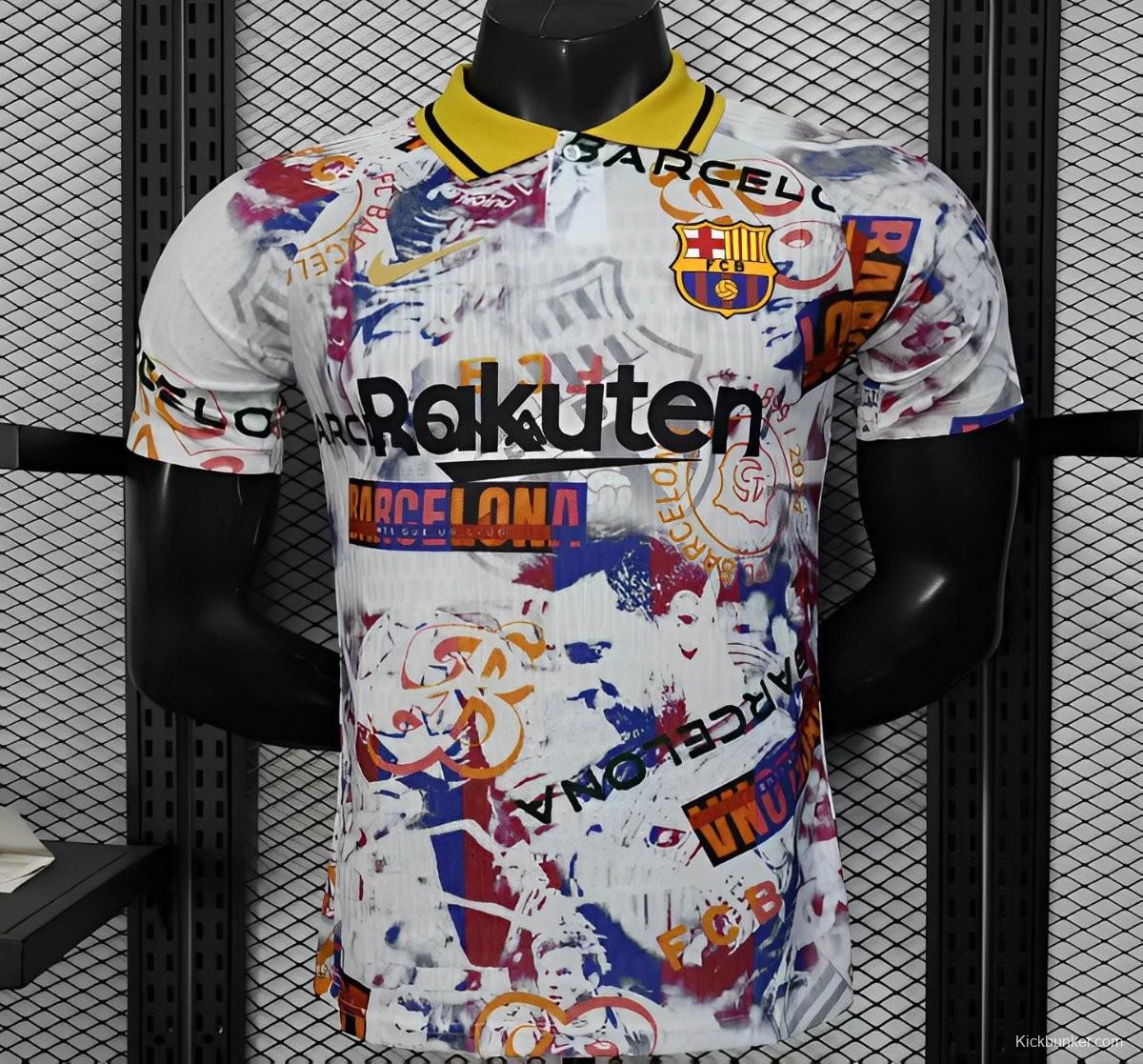 Player Version 25/26 Barcelona White with Graffiti Art Pattern Jersey