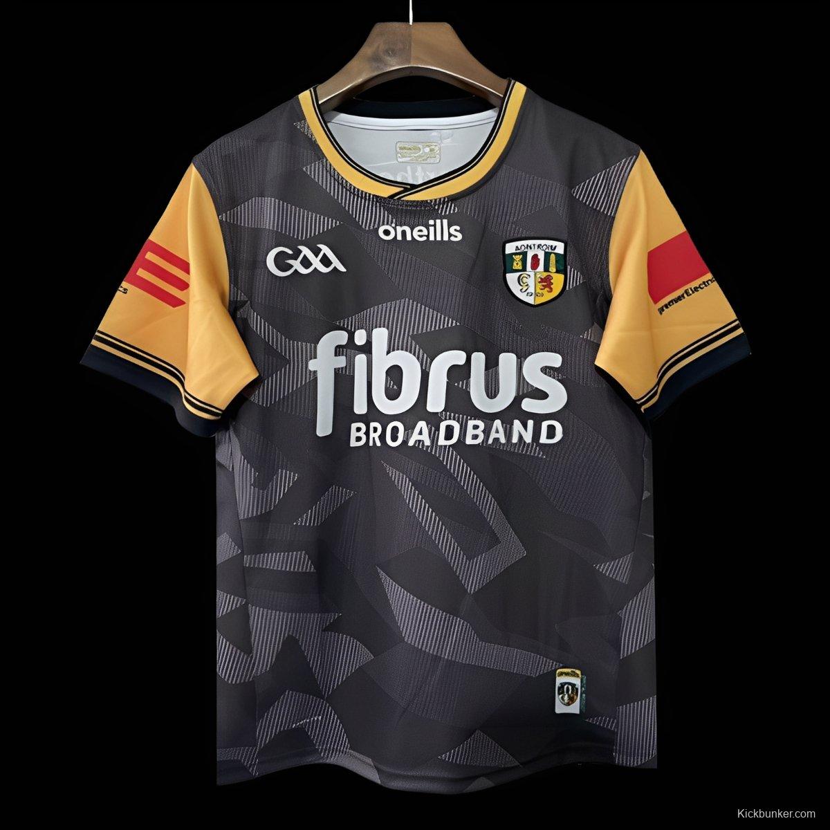 25/26 Antrim GAA Black with Amber and Red Sleeves Jersey