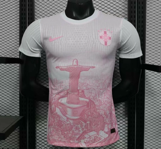 Player Version 2026 Brazil Special Edition White with Christ the Redeemer Pink Pattern Jersey