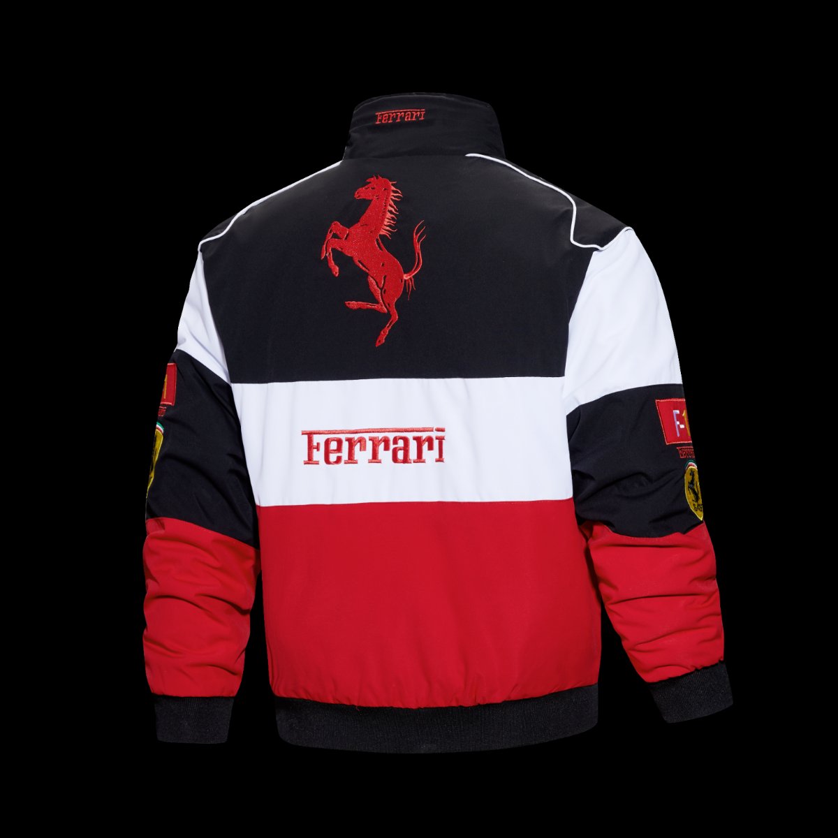 2026 Scuderia Ferrari F1 Team Racing Jacket in Red White Black Color Block with Shell UPS Sponsor Logos
