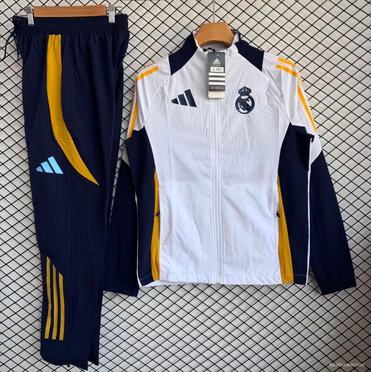 25/26 Real Madrid White with Navy Blue Full zipper Jacket Tracksuit+ long pants