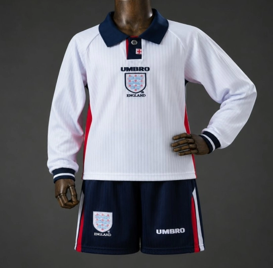 1998 Kids England Home Retro Long-Sleeved Kit Jersey Size 16-28