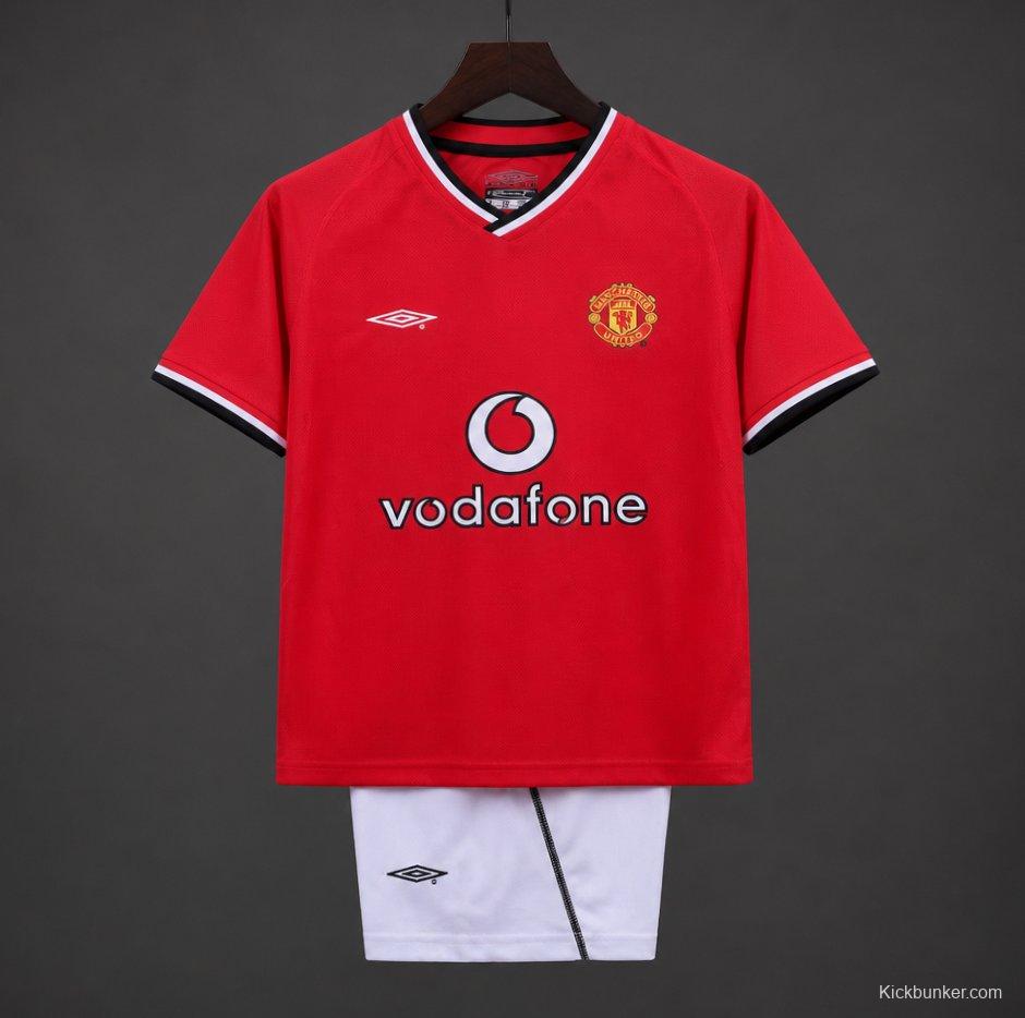Retro 2000/02 Kids Manchester United Red Home Jersey