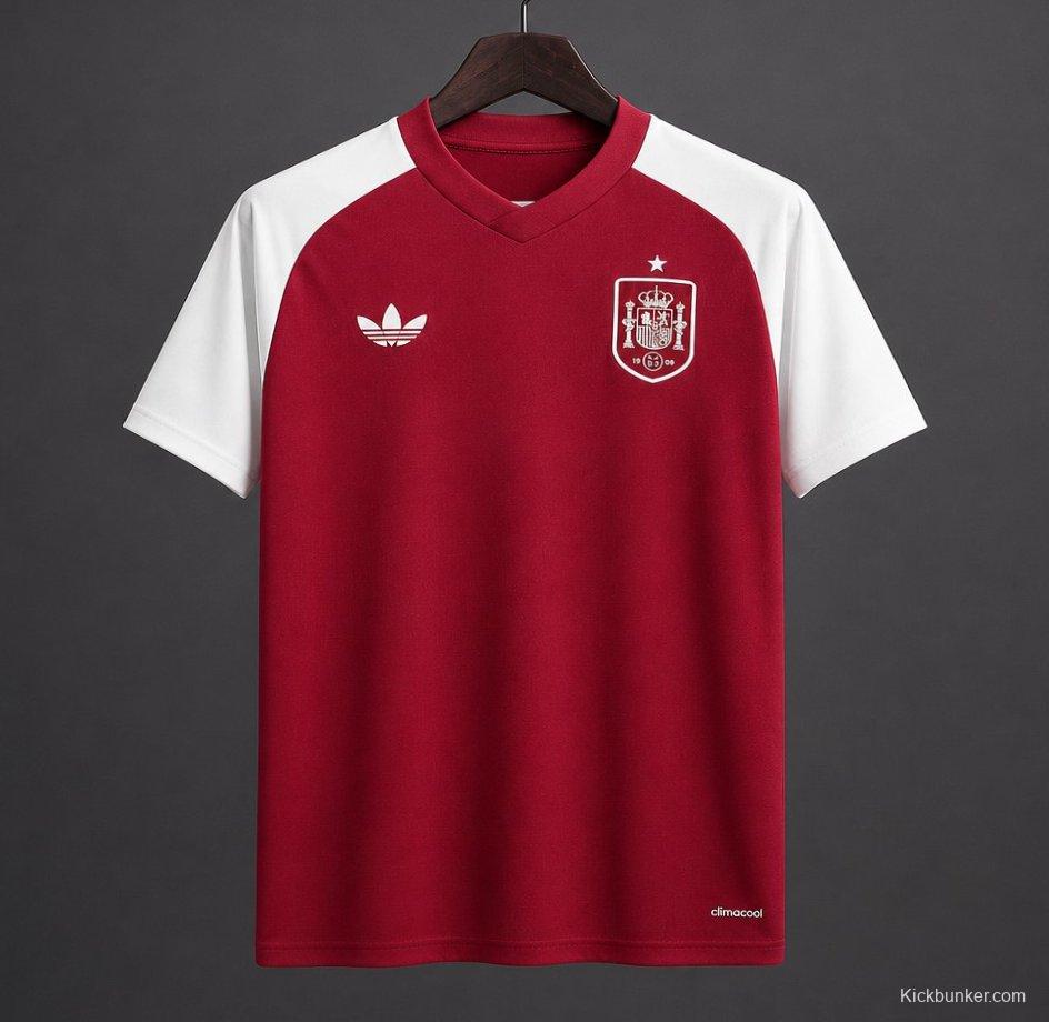 2026 Spain Pre-Match Away Red&White Jersey