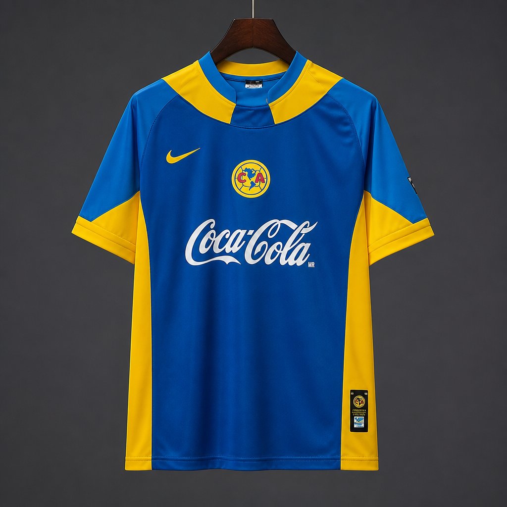 Retro 05/06 Club América Away Blue and Yellow with Coca-Cola Sponsor Jersey