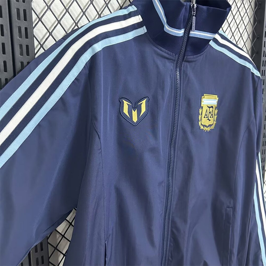 2026 Argentina MESSI Tribute Full Zipper Navy Blue Windbreaker